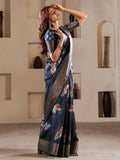 Glamorous Navy Blue Printed Silk Function Wear Saree With Blouse - Zeel Clothing