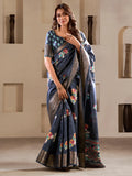 Glamorous Navy Blue Printed Silk Function Wear Saree With Blouse - Zeel Clothing