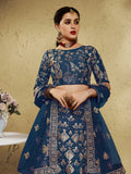 Glamorous Navy Blue Thread Work Slub Silk Wedding Lehenga Choli With Dupatta - Zeel Clothing