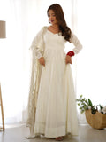 Glamorous Off-White Silk Festival Wear Anarkali Suit With Dupatta