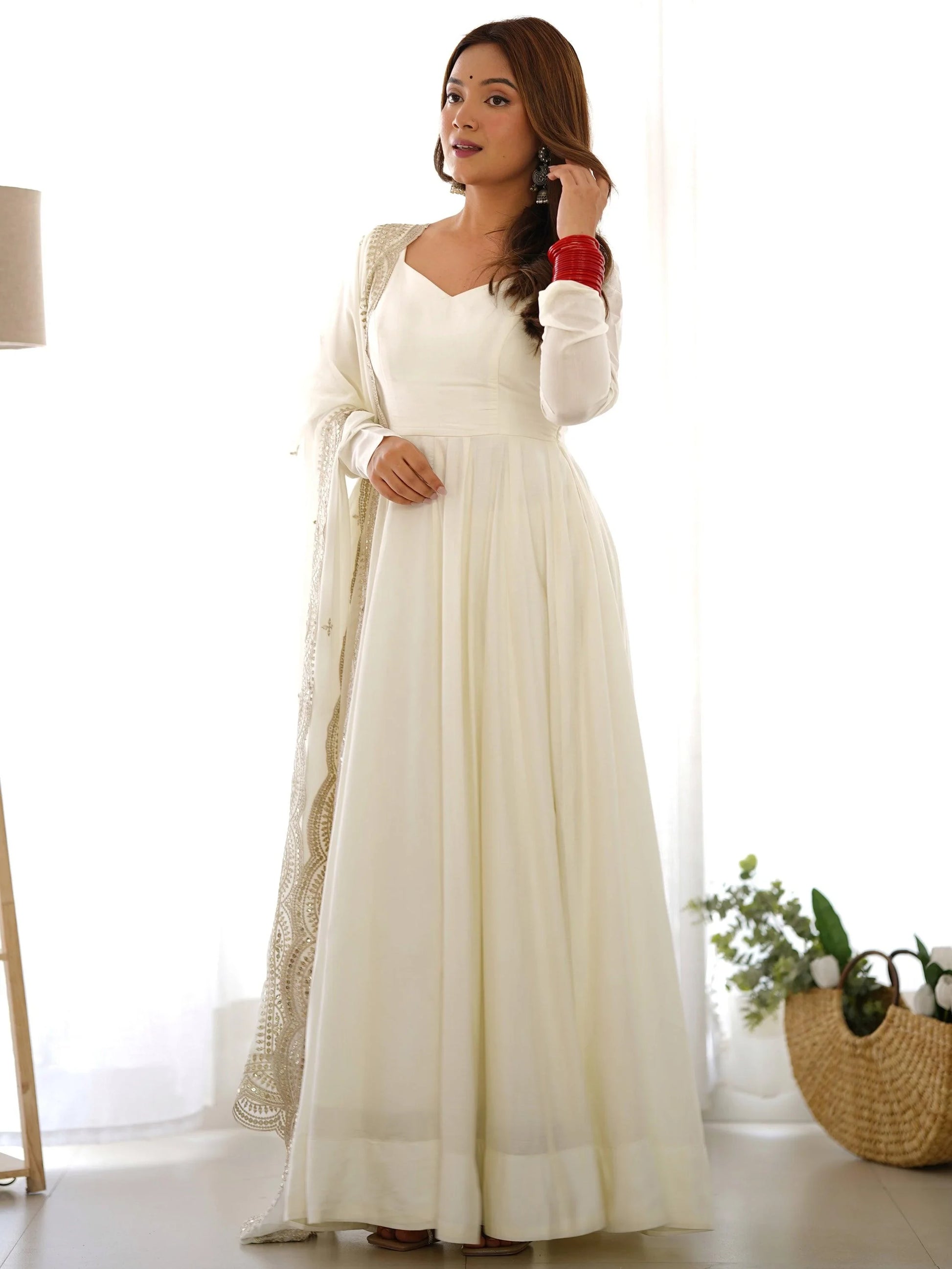 Glamorous Off-White Silk Festival Wear Anarkali Suit With Dupatta