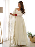 Glamorous Off-White Silk Festival Wear Anarkali Suit With Dupatta