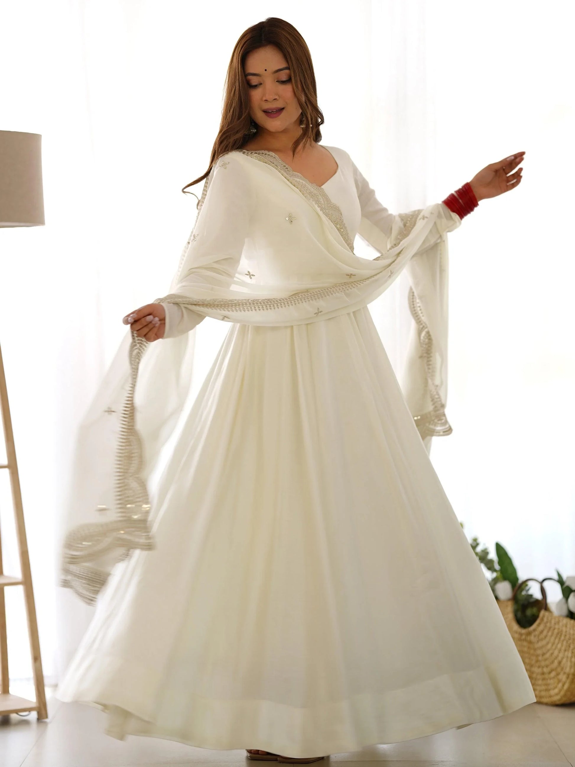 Glamorous Off-White Silk Festival Wear Anarkali Suit With Dupatta