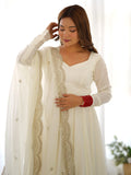 Glamorous Off-White Silk Festival Wear Anarkali Suit With Dupatta