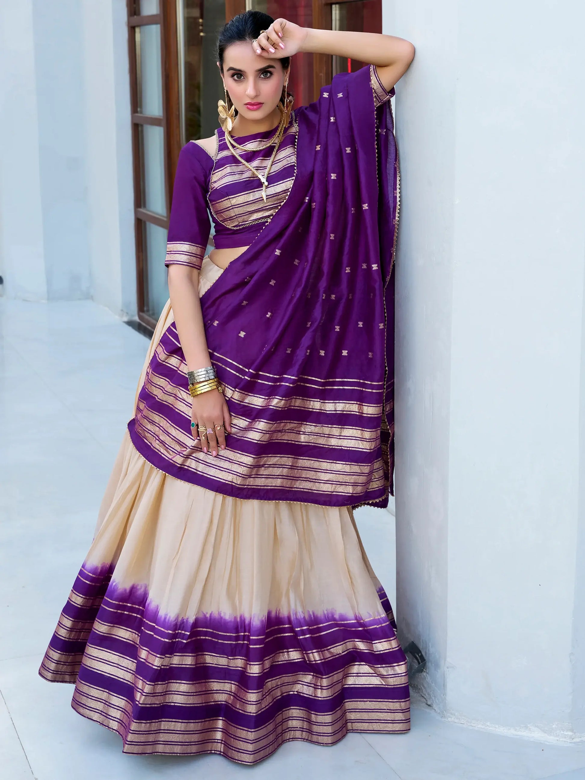 Glamorous Off-White Zari Weaving Chanderi Lehenga Choli With Dupatta - Zeel Clothing