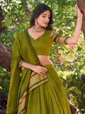 Glamorous Olive Green Zari Weaving Chanderi Half Saree Lehenga - Zeel Clothing