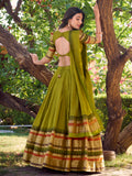Glamorous Olive Green Zari Weaving Chanderi Half Saree Lehenga - Zeel Clothing