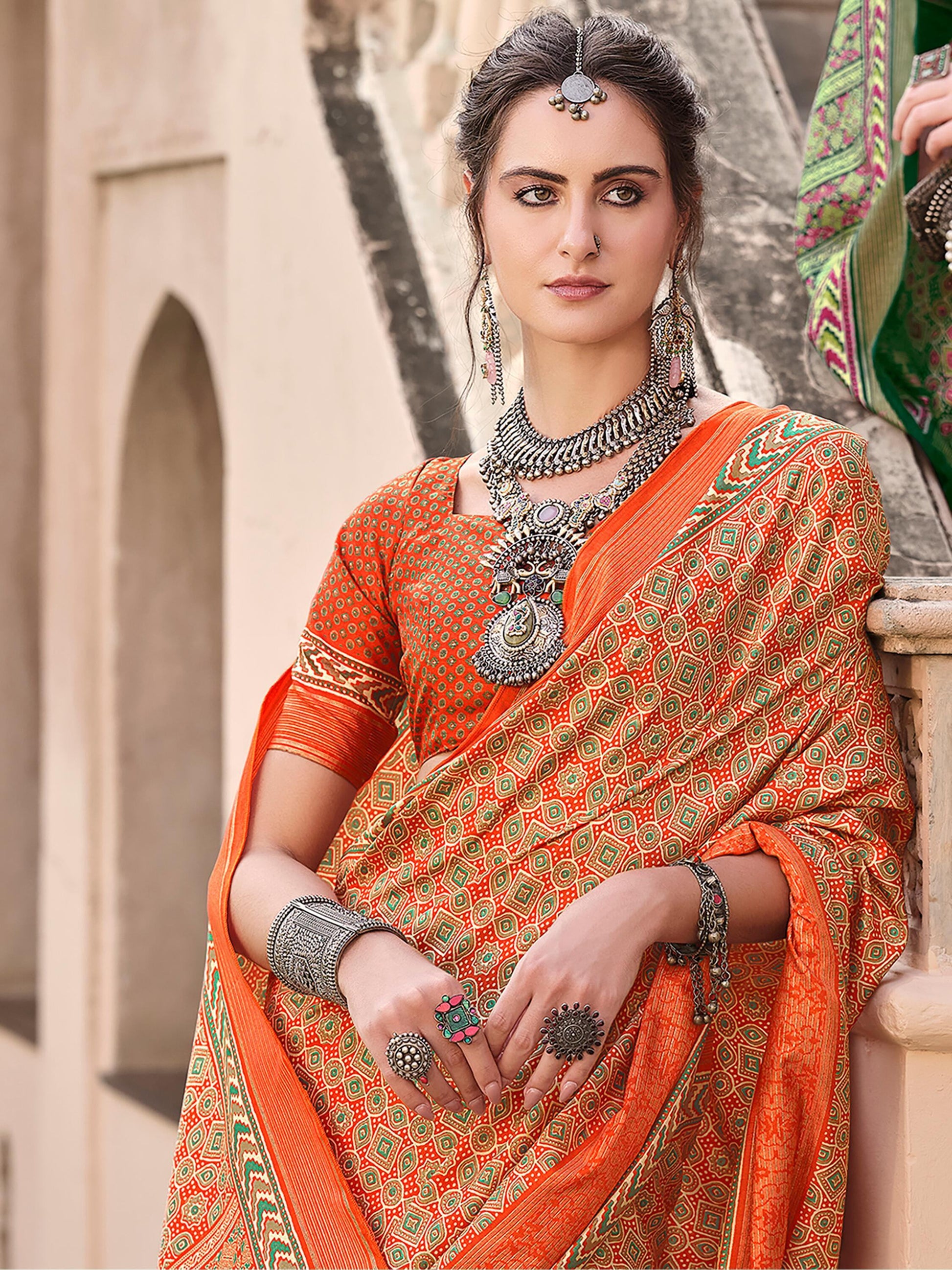 Glamorous Orange Digital Printed Silk Traditional Saree With Blouse - Zeel Clothing