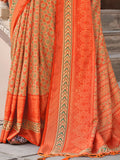 Glamorous Orange Digital Printed Silk Traditional Saree With Blouse - Zeel Clothing