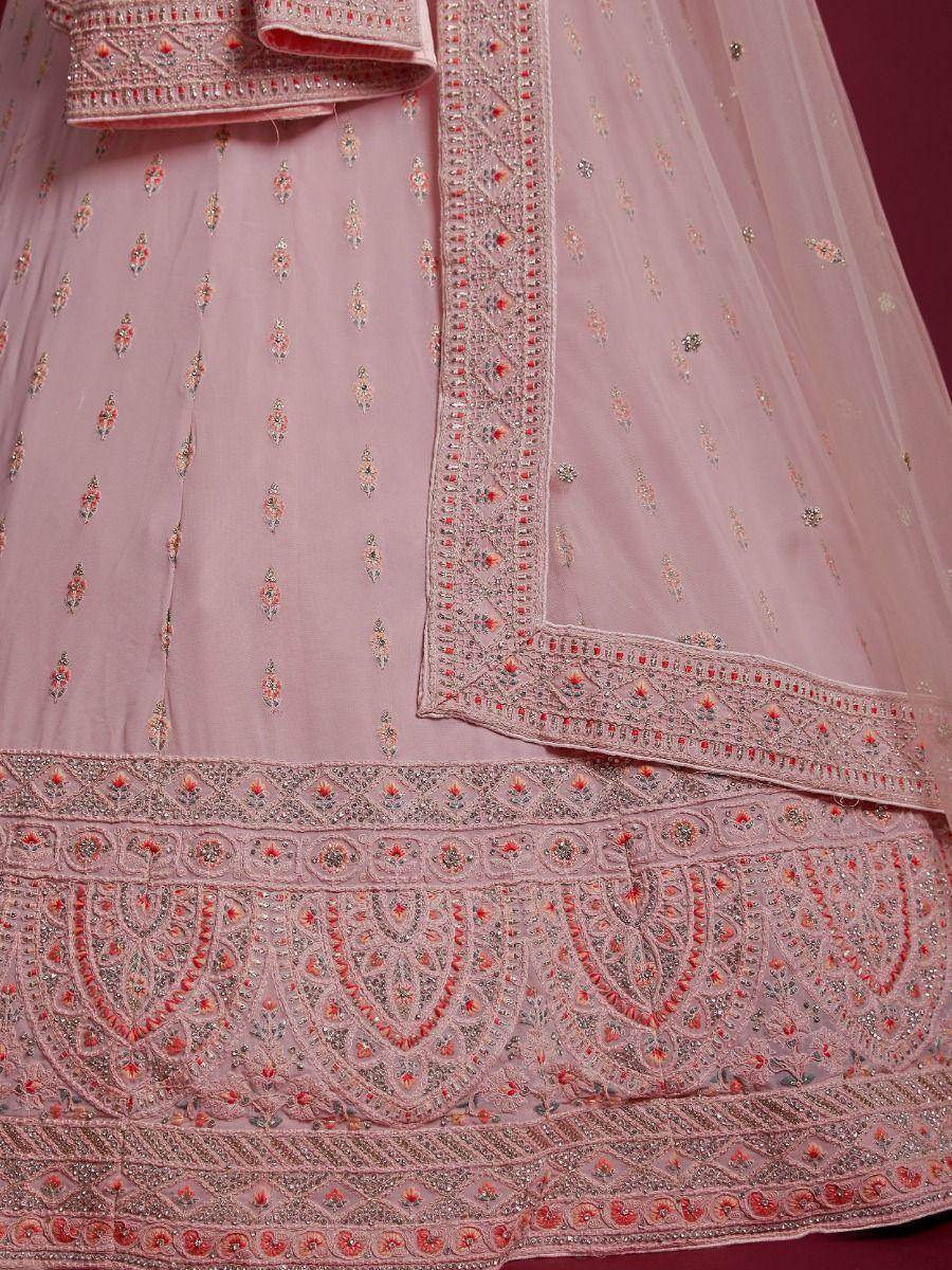 Glamorous Peach Embroidered Georgette Wedding Wear Lehenga Choli - Zeel Clothing