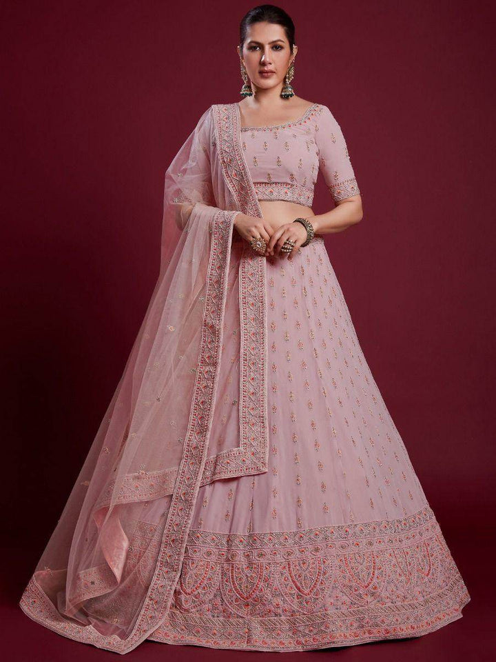 Glamorous Peach Embroidered Georgette Wedding Wear Lehenga Choli - Zeel Clothing