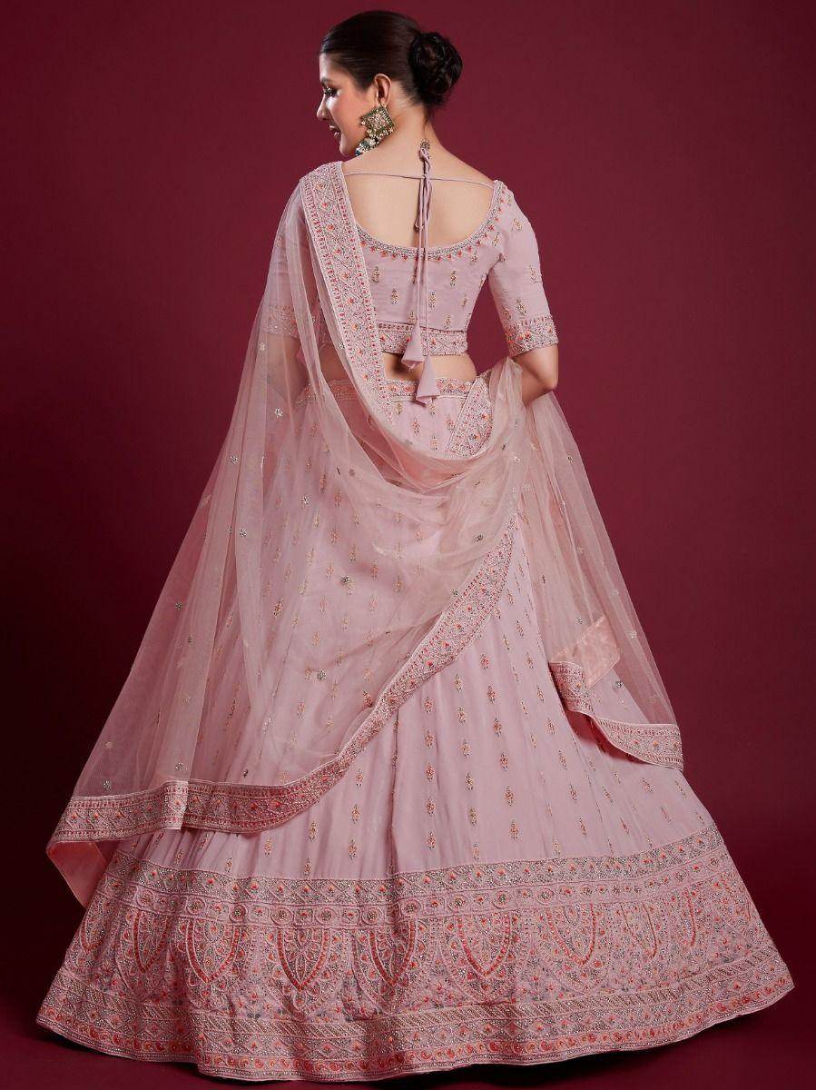Glamorous Peach Embroidered Georgette Wedding Wear Lehenga Choli - Zeel Clothing
