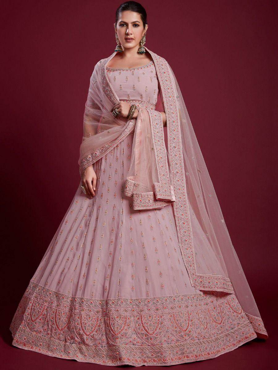 Glamorous Peach Embroidered Georgette Wedding Wear Lehenga Choli - Zeel Clothing