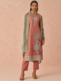 Glamorous Peach Floral Embroidered Silk Pant Suit With Dupatta - Zeel Clothing