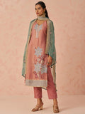 Glamorous Peach Floral Embroidered Silk Pant Suit With Dupatta - Zeel Clothing