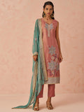 Glamorous Peach Floral Embroidered Silk Pant Suit With Dupatta - Zeel Clothing