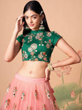Glamorous Peach Mirror Work Net Wedding Wear Lehenga Choli - Zeel Clothing