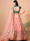Glamorous Peach Mirror Work Net Wedding Wear Lehenga Choli - Zeel Clothing