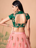 Glamorous Peach Mirror Work Net Wedding Wear Lehenga Choli - Zeel Clothing