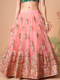 Glamorous Peach Mirror Work Net Wedding Wear Lehenga Choli - Zeel Clothing