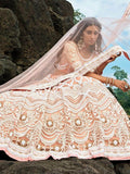 Glamorous Peach Sequins Net Engagement Wear Lehenga Choli With Dupatta - Zeel Clothing