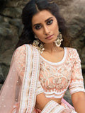 Glamorous Peach Sequins Net Engagement Wear Lehenga Choli With Dupatta - Zeel Clothing