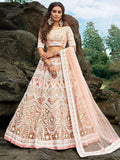 Glamorous Peach Sequins Net Engagement Wear Lehenga Choli With Dupatta - Zeel Clothing