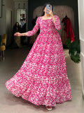 Glamorous Pink Digital Printed Georgette Casual Wear Gown - Zeel Clothing