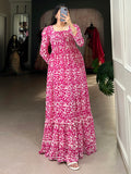 Glamorous Pink Digital Printed Georgette Casual Wear Gown - Zeel Clothing