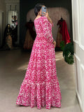 Glamorous Pink Digital Printed Georgette Casual Wear Gown - Zeel Clothing