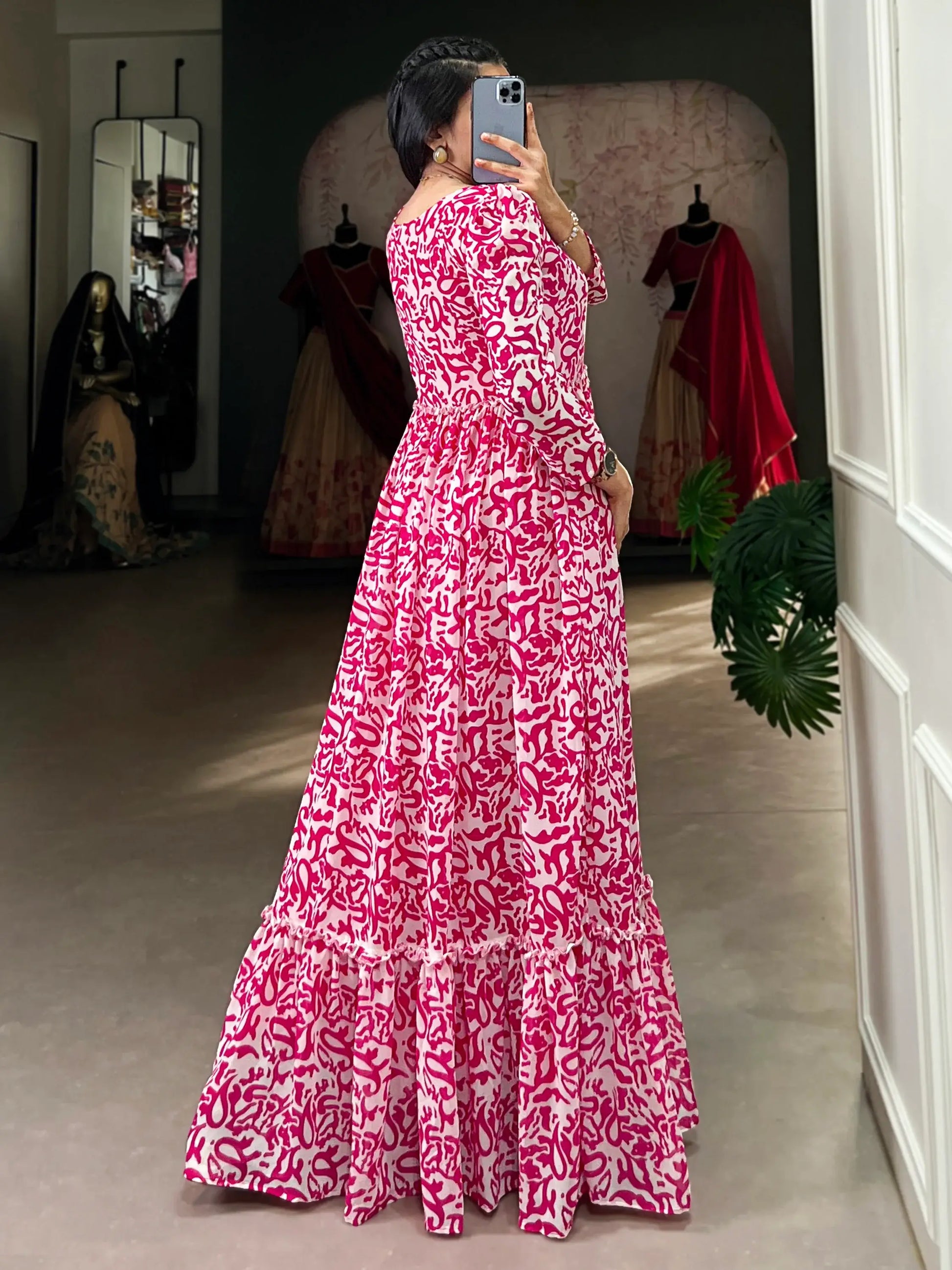 Glamorous Pink Digital Printed Georgette Casual Wear Gown - Zeel Clothing