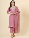 Glamorous Pink Embroidered Muslin Silk Festival Wear Pant Suit - Zeel Clothing