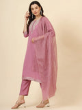 Glamorous Pink Embroidered Muslin Silk Festival Wear Pant Suit - Zeel Clothing