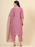 Glamorous Pink Embroidered Muslin Silk Festival Wear Pant Suit - Zeel Clothing