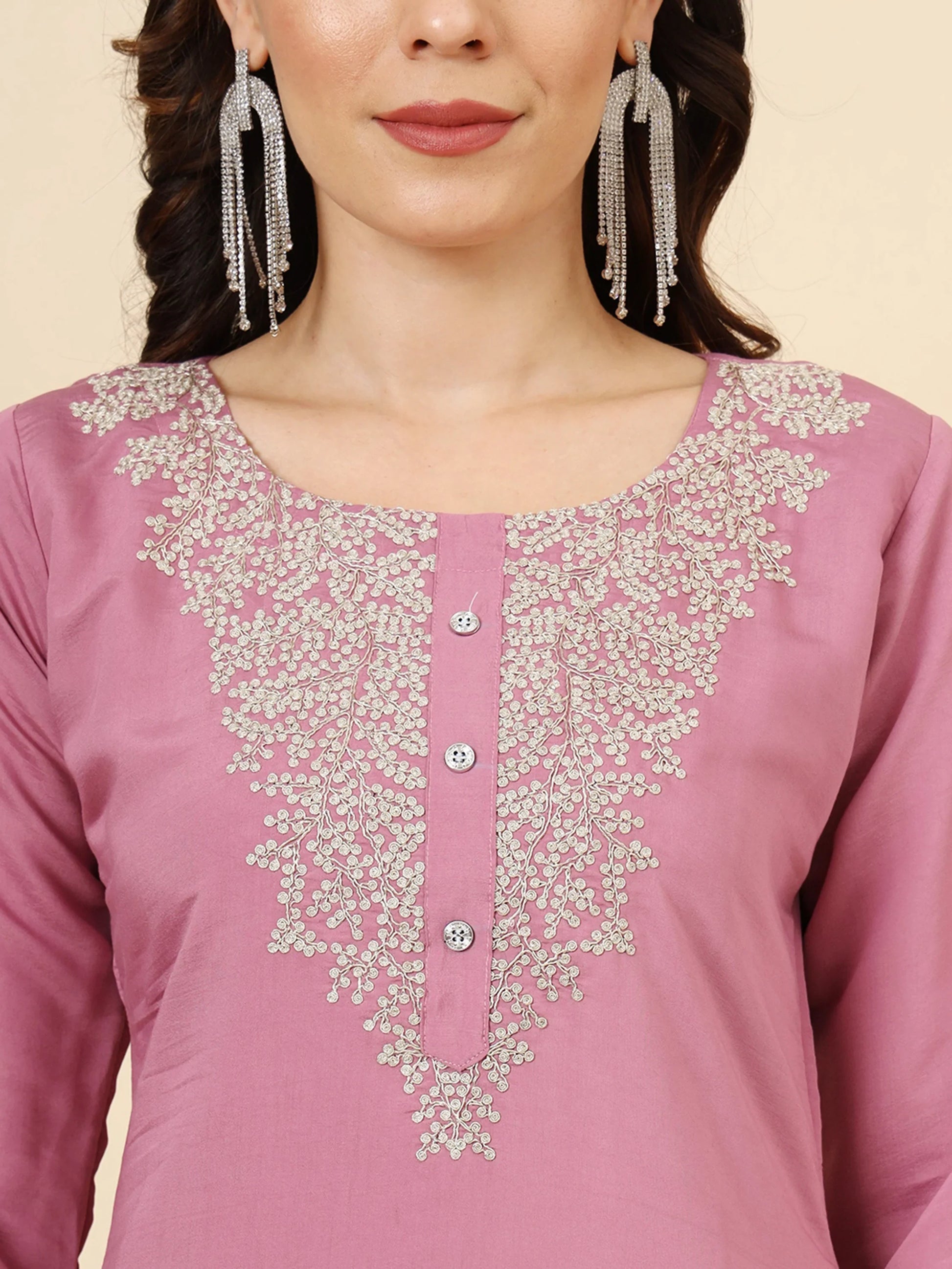 Glamorous Pink Embroidered Muslin Silk Festival Wear Pant Suit - Zeel Clothing