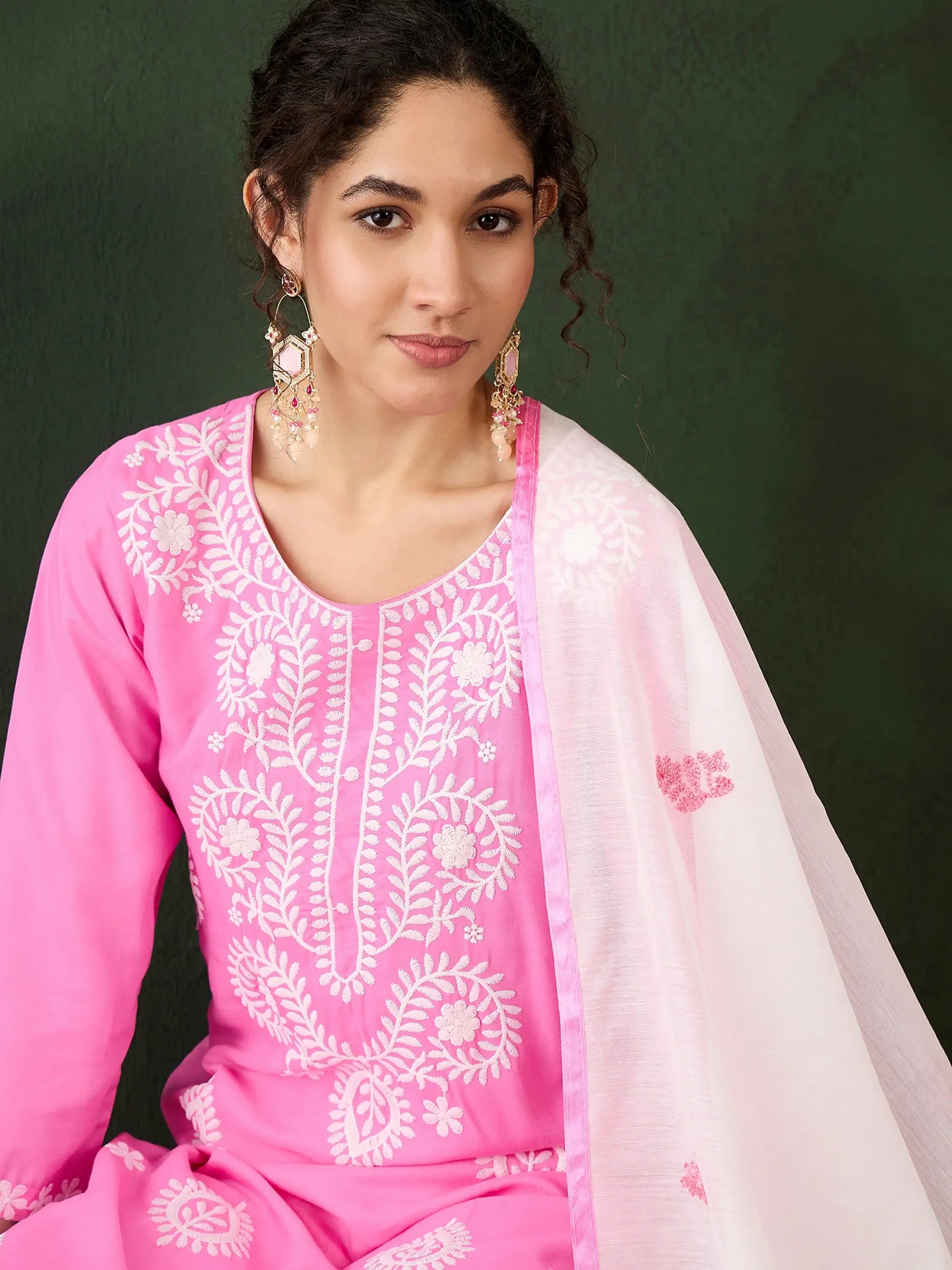 Glamorous Pink Embroidered Rayon Office Wear Pant Suit - Zeel Clothing