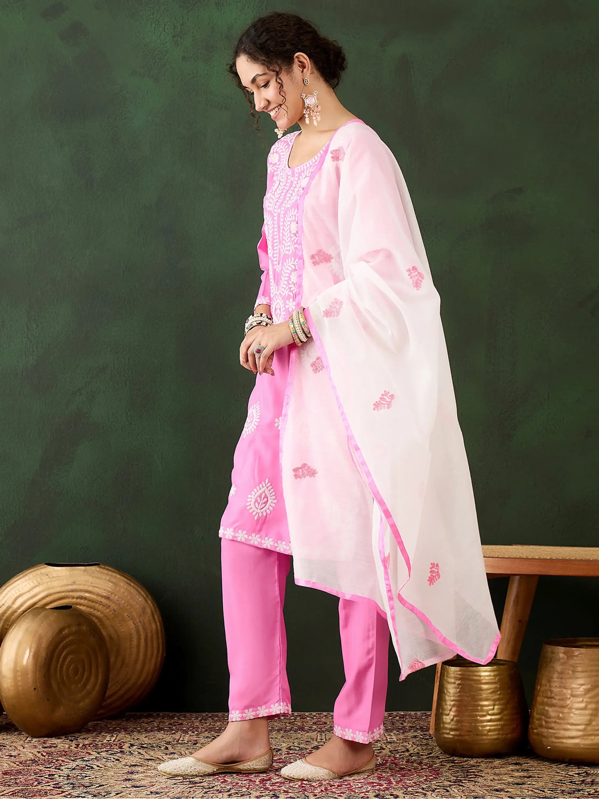 Glamorous Pink Embroidered Rayon Office Wear Pant Suit - Zeel Clothing