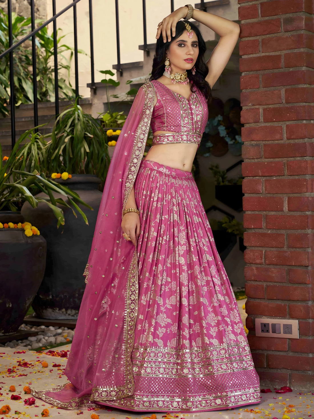 Glamorous Pink Party Wear Silk Zari Lehenga Choli With Dupatta - Zeel Clothing