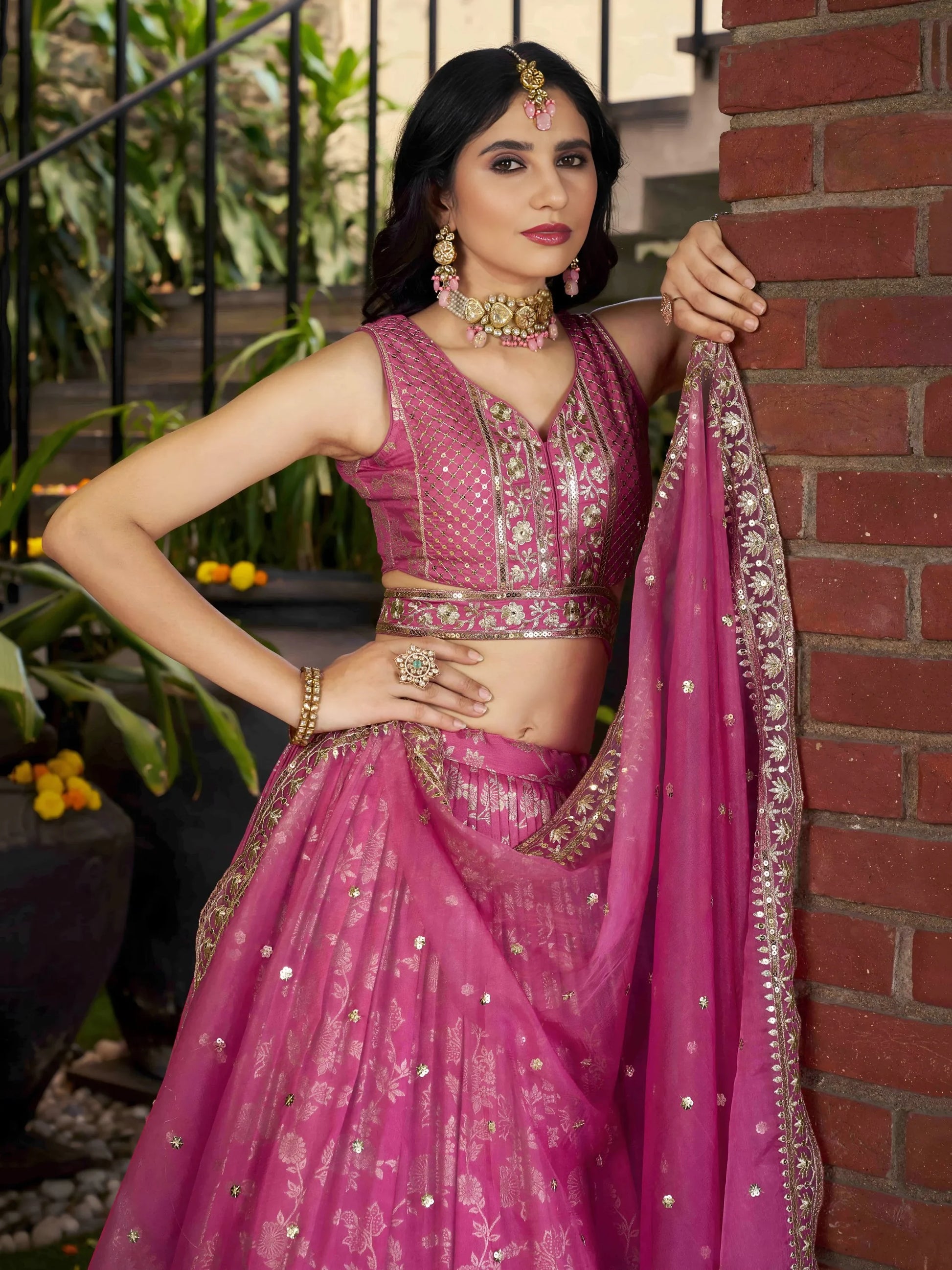 Glamorous Pink Party Wear Silk Zari Lehenga Choli With Dupatta - Zeel Clothing