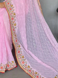 Glamorous Pink Sequins Georgette Event Wear Saree With Blouse - Zeel Clothing