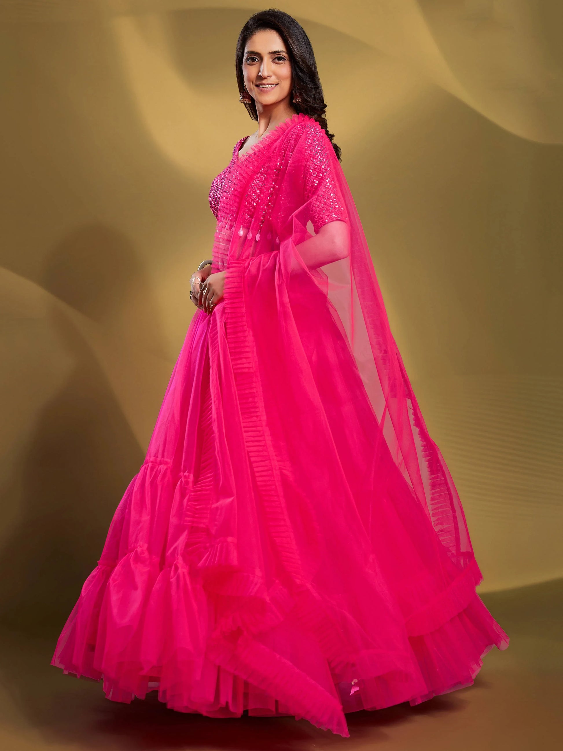 Glamorous Pink Sequins Soft Net Engagement Wear Lehenga Choli - Zeel Clothing