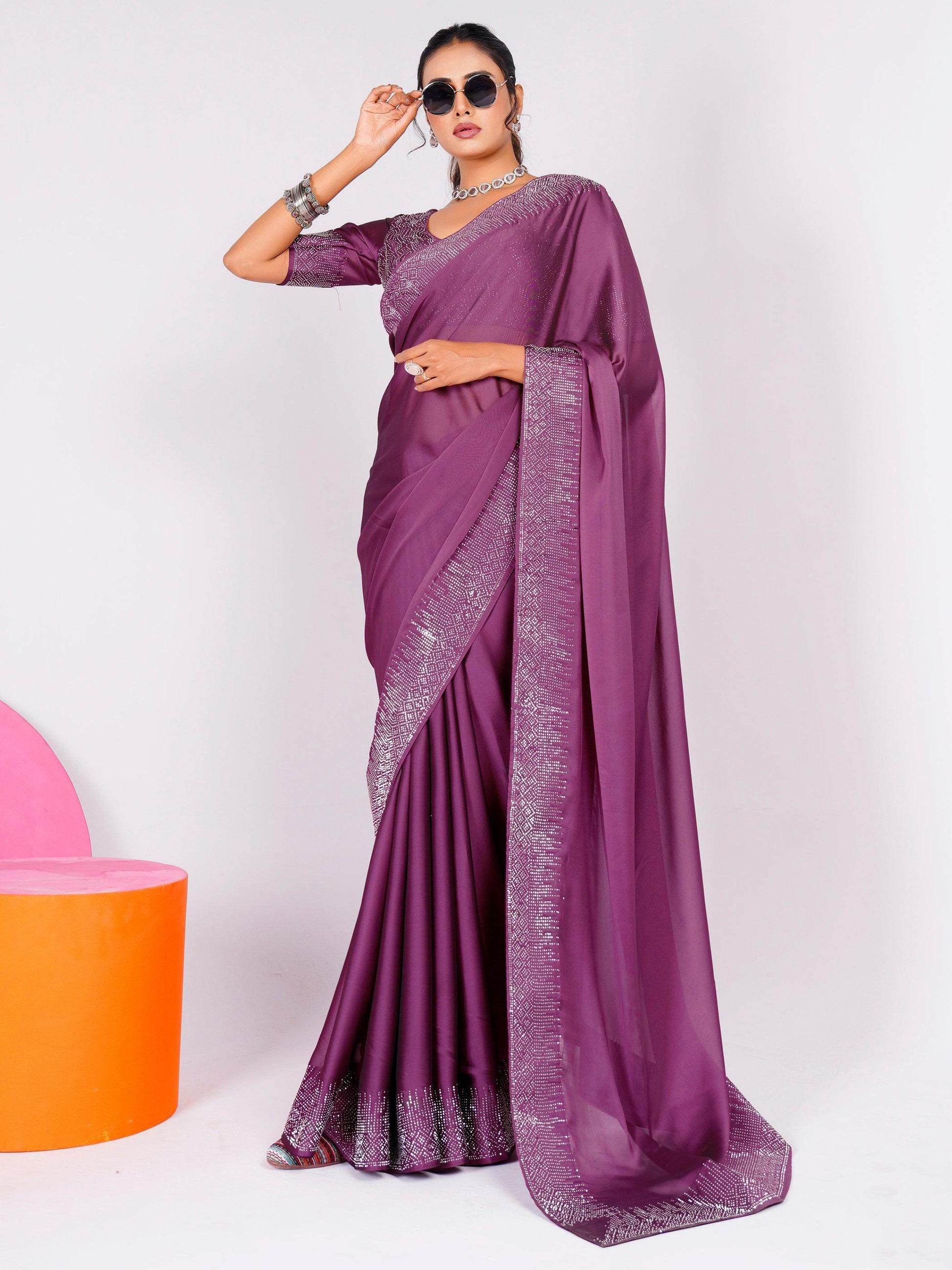 Glamorous Pink Swarovski Work Rangoli Silk Reception Wear Saree - Zeel Clothing