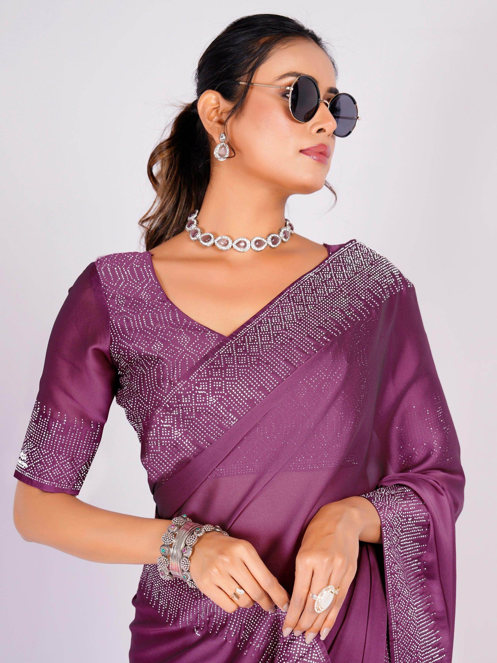Glamorous Pink Swarovski Work Rangoli Silk Reception Wear Saree - Zeel Clothing