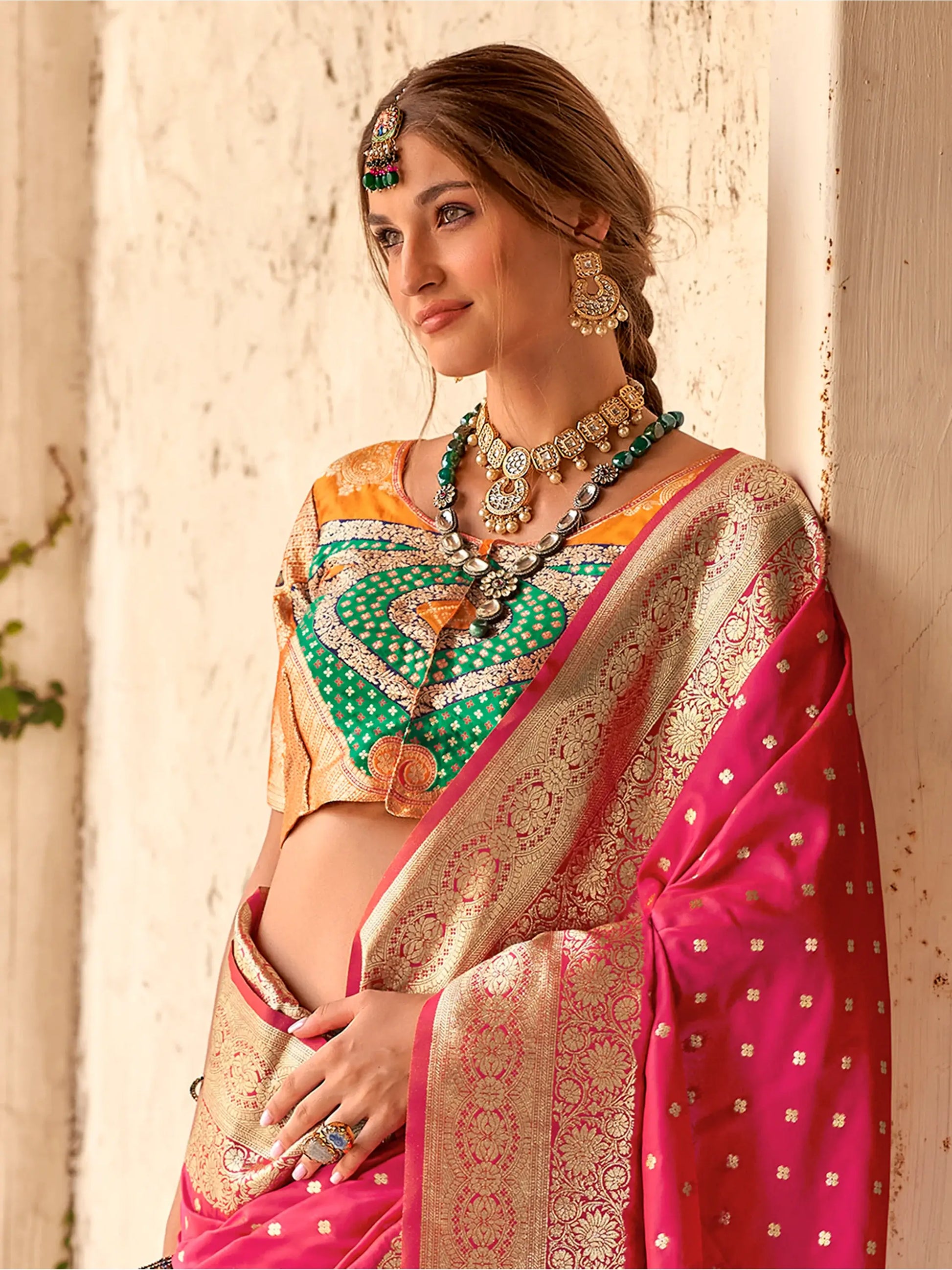 Glamorous Pink Zari Weaving Silk Festival Wear Saree With Blouse - Zeel Clothing
