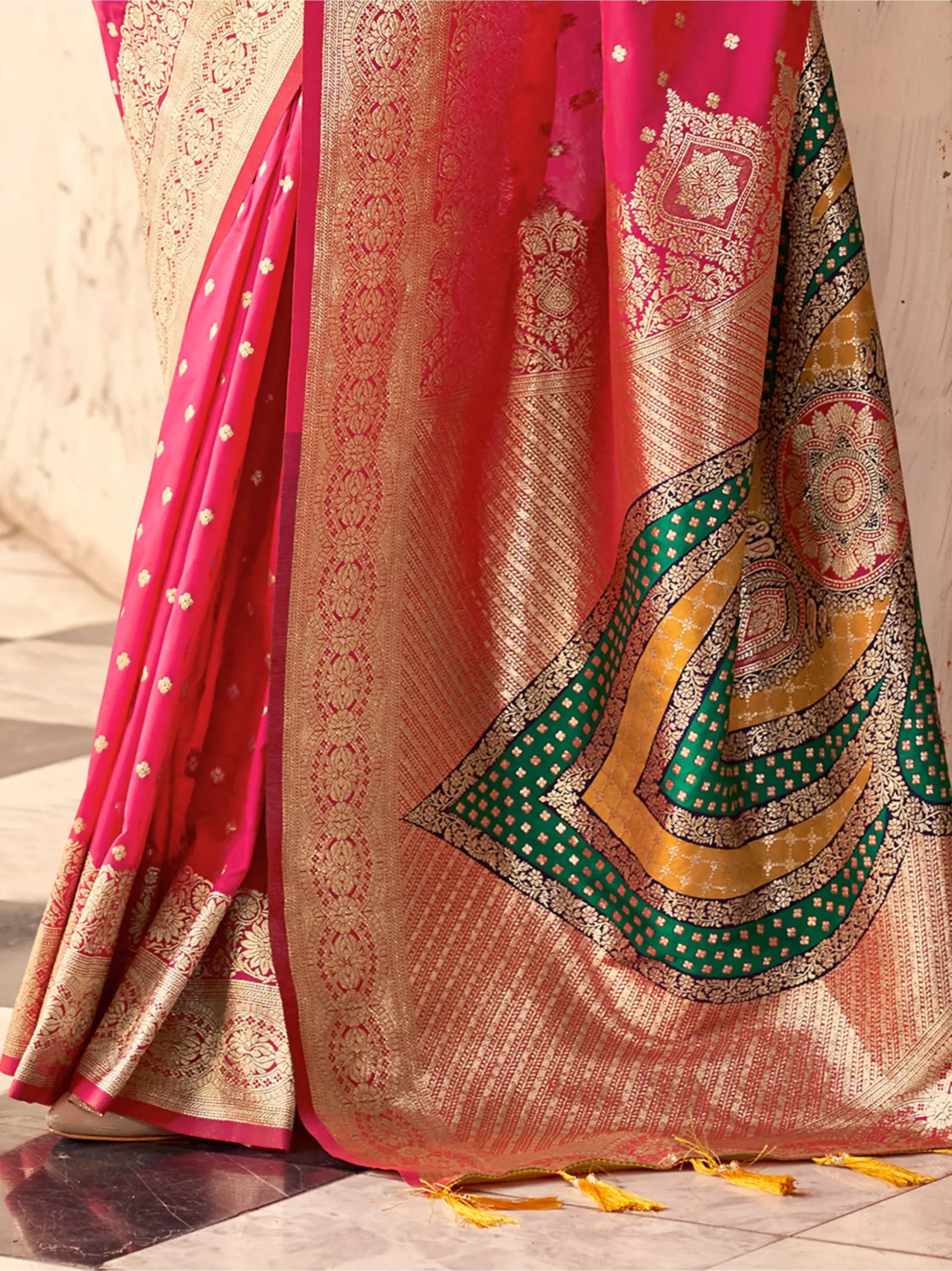 Glamorous Pink Zari Weaving Silk Festival Wear Saree With Blouse - Zeel Clothing