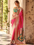 Glamorous Pink Zari Weaving Silk Festival Wear Saree With Blouse - Zeel Clothing