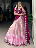 Glamorous Pink Zari Weaving Silk South Indian Lehenga Choli - Zeel Clothing