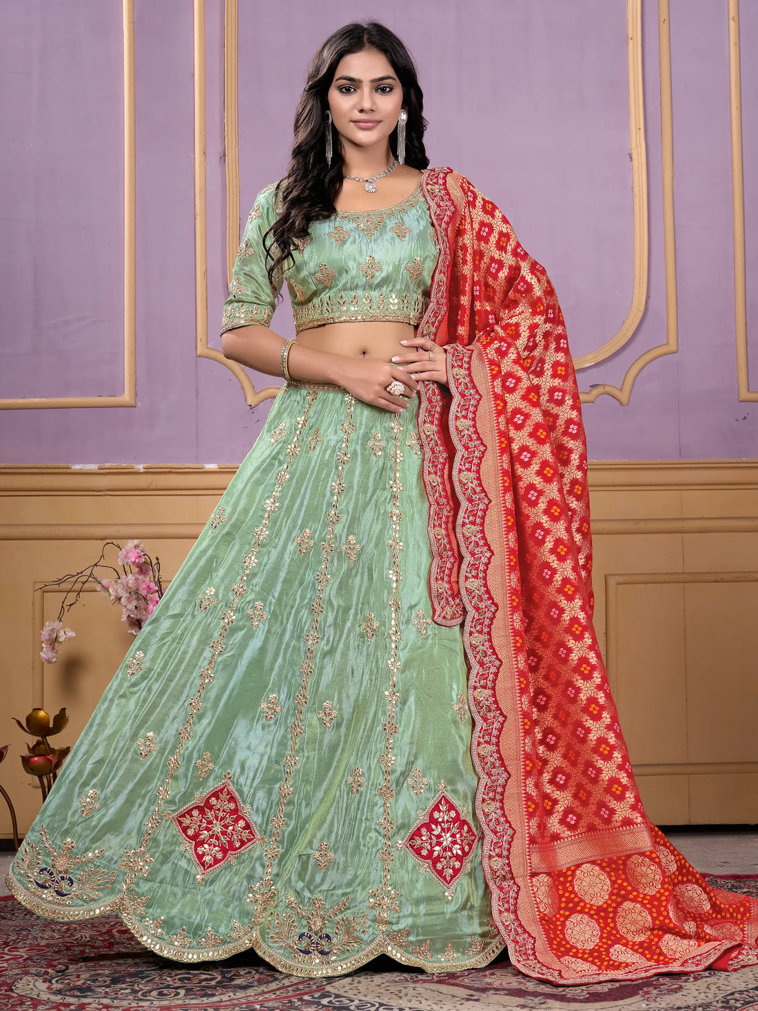 Glamorous Pista Green Embroidered Viscose Wedding Lehenga Choli - Zeel Clothing