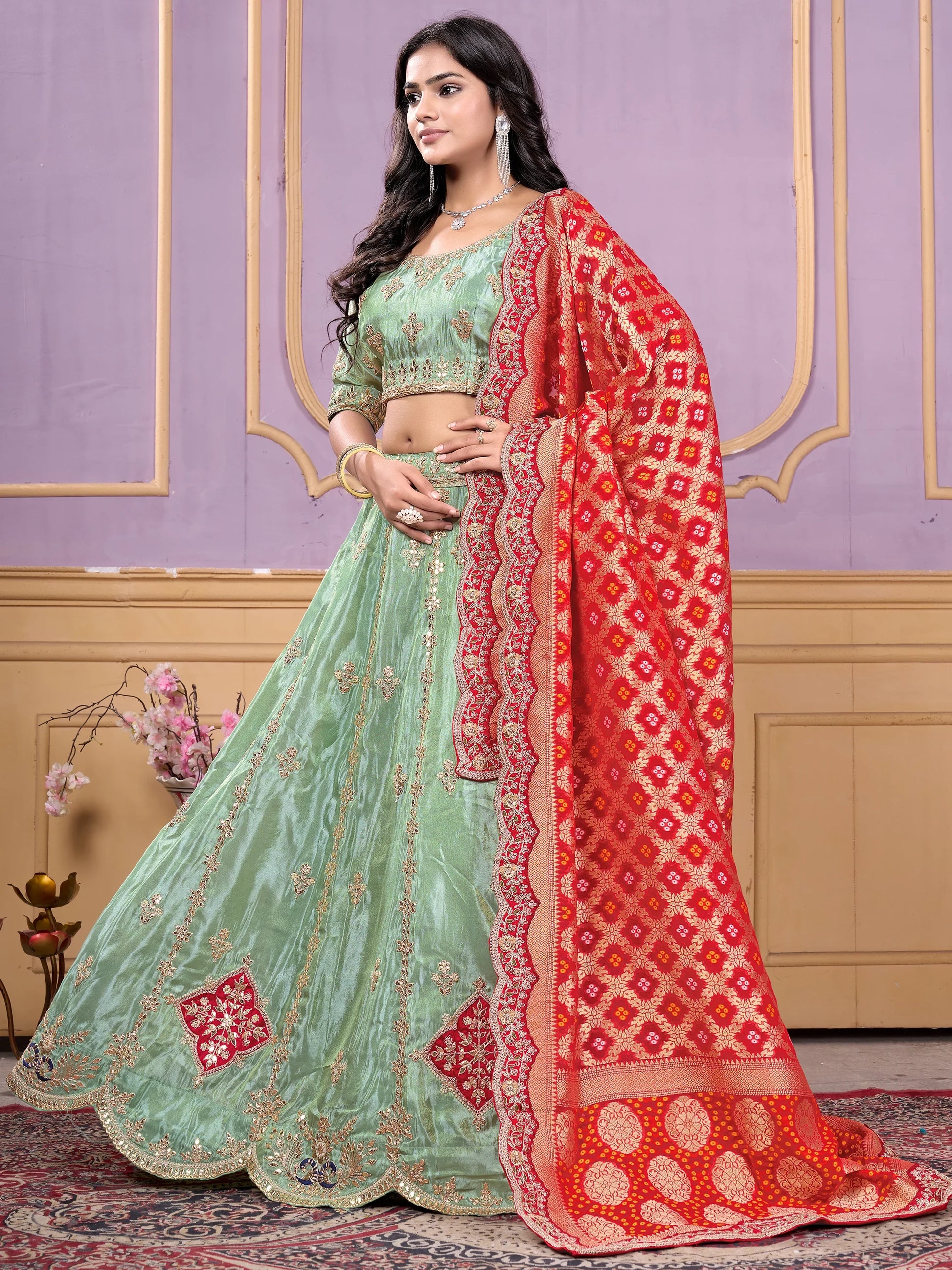 Glamorous Pista Green Embroidered Viscose Wedding Lehenga Choli - Zeel Clothing
