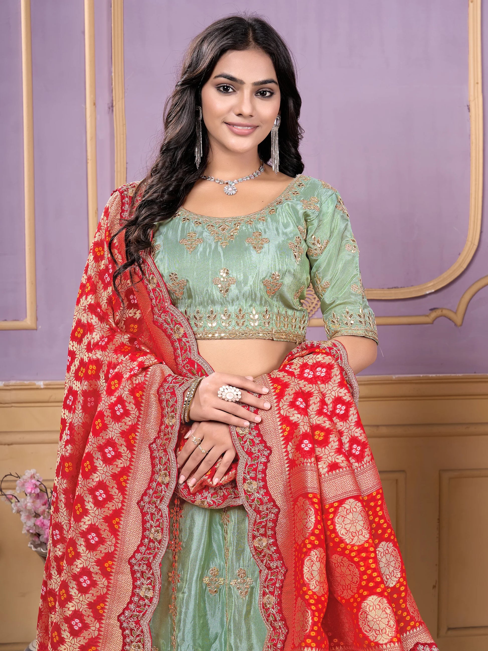 Glamorous Pista Green Embroidered Viscose Wedding Lehenga Choli - Zeel Clothing
